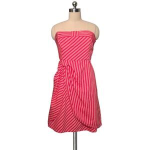 Vintage ANTHROPOLOGIE LIL Red White  Stripe Strapless Dress 10